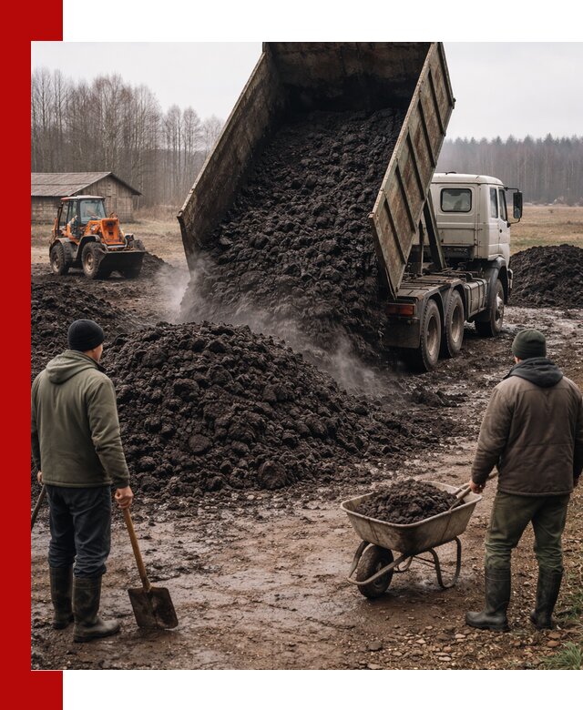 Доставка низинного торфа с разгрузкой и доставкой в Балахне