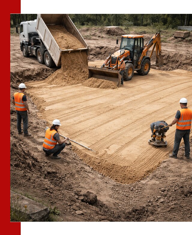 Устройство песчаной подушки для фундаментов и дорог в Балахне